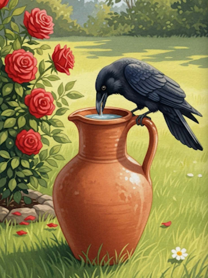 Crow drinking water happily